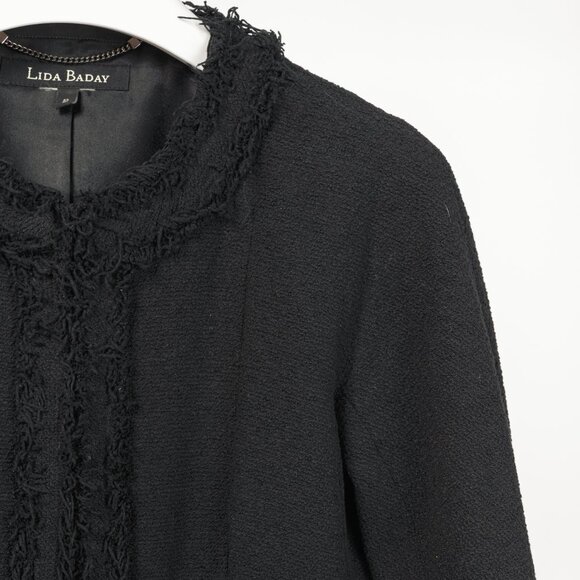 Lida Baday Black Boucle Tweed Fringe-Trim Jacket - Picture 4 of 8